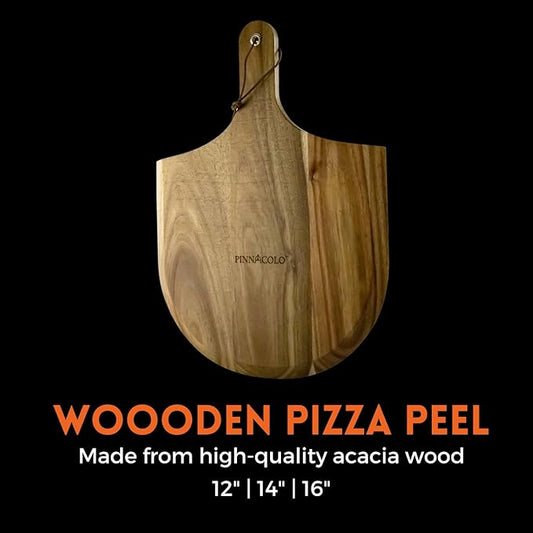 14 Inch Acacia Wooden Pizza Peel - Lightweight and Sturdy, Perfect for Homemade Pizza, Bread, and Pastries (Natural Wood Grain)