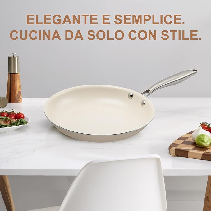 10.25 Inch Ceramic Nonstick Frying Pan Skillet - PFAS-Free, Non-Toxic, Oven Safe & Induction Ready, Aluminum Cookware with Stainless Steel Handle