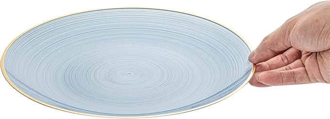 Restaurantware Plastic Plates 100 Pcs 10" Gold Rimmed Disposable Plates Heavy-Duty Blue Translucent Rippled Plastic Dinner Servers for Party, Weddings, Salads, Desserts, and Appetizers