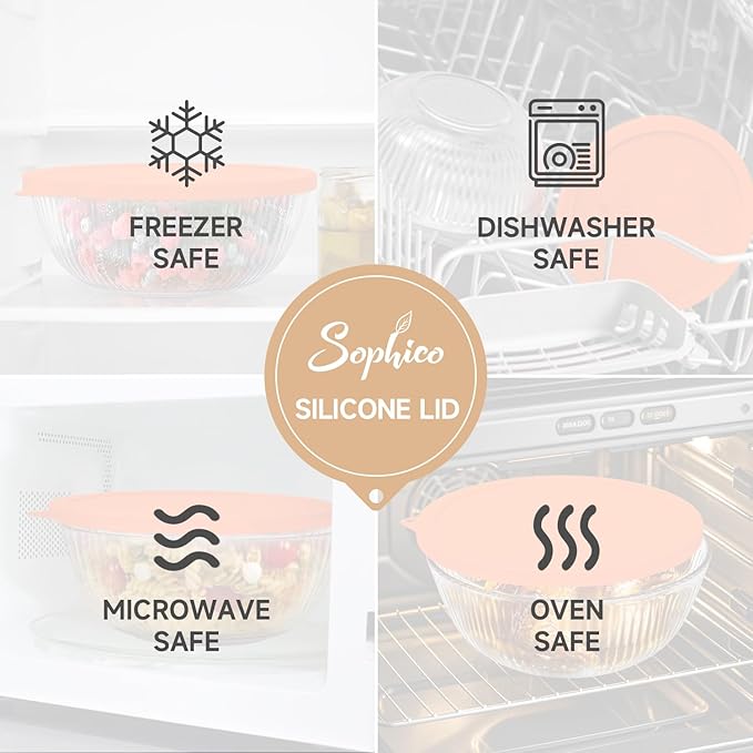 Silicone Replacement Lids for Pyrex Sculpted Glass Mixing Bowls(Lids For 7404-s 4.5 Qt)