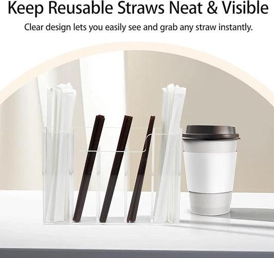 Weiai Acrylic Straw Organizer Holder for Counter Cabinet, 5 Slot Straw Dispenser with 2 Installation Methods for Kitchen Café Bar, Clear