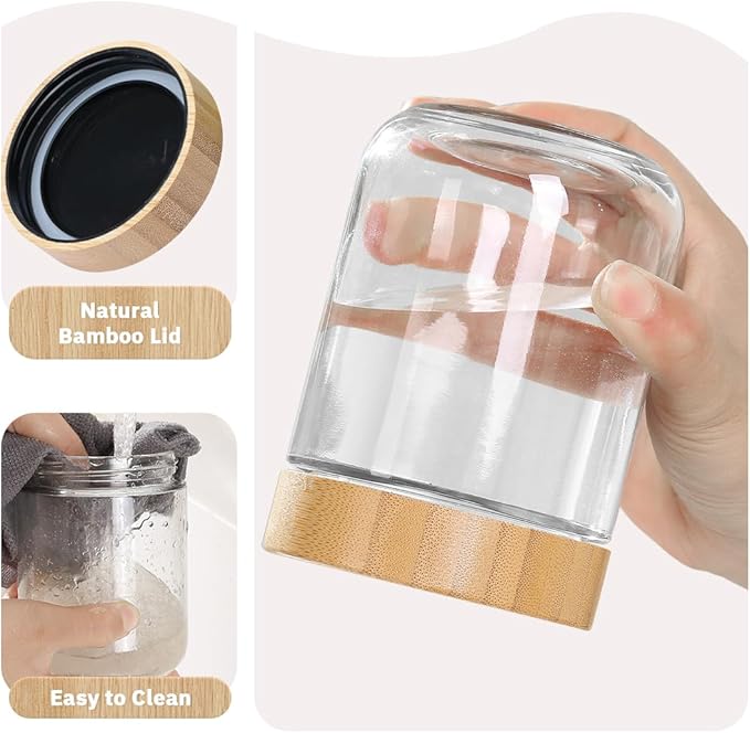 16 OZ Glass Mason Jars with Airtight Lids Wide Mouth Leakproof Pantry Organization Food-Grade Storage Containers for Honey,Salad,Yogurt and Snacks (Wooden Lid-12 Pack)