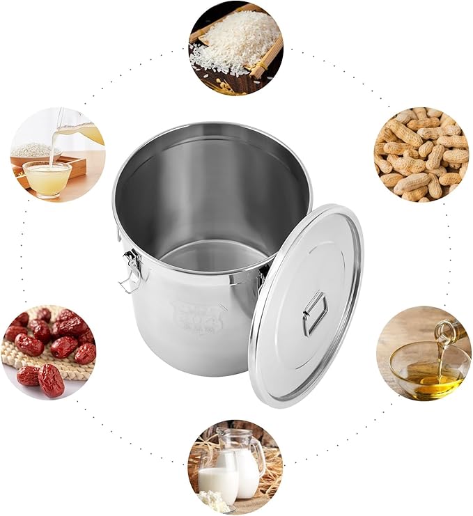 304 Stainless Steel Storage Containers with Lid, 48L/12.68gal Airtight Canister with Locking Clamps Multi-Purpose Kitchen Storager Bucket Food Jar, for Rice Cereal Flour Coffee Beans Milk (48L)