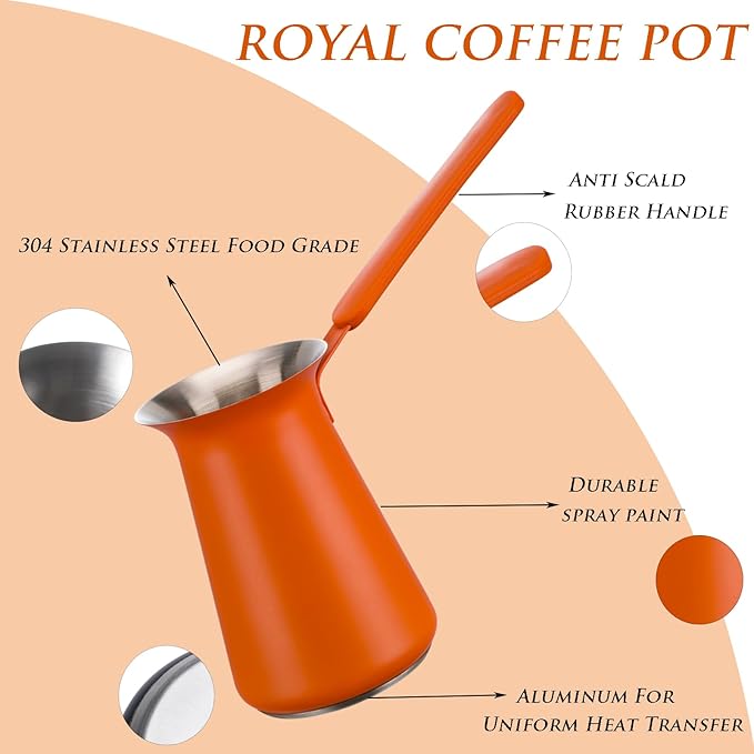 Turkish Coffee Pot - Gifts for Family &Friends,Cezve/Ibrik Coffee Pot for Stovetop,Briki Greek Turkish Pot with Heat-Resistant Rubber Handle,Milk Warming Pot,Arabic Tea Pot