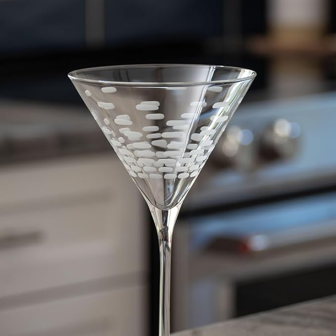 Rolf Glass Strata Martini Cocktail Glass | Made in America | 10oz Martini Glass | Diamond Engraved Crystal Glass | Geometric Brick Design | Set of 2