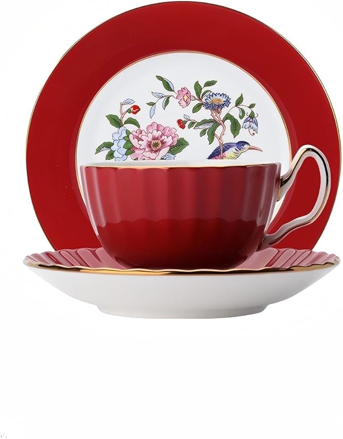 Aynsley Handpainting Colored Glaze Pembroke Oban Fine Bone China English Tea Cup and Saucer Set, 6.1 oz (Red)