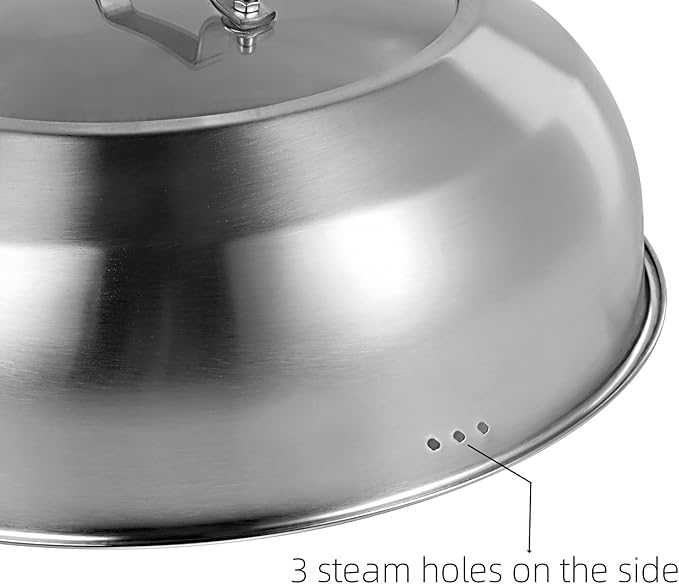 12.75 Inch Stainless Steel Basting Cover, Melting Dome for Griddle Cooking, Round Steaming Cover Lid with Tempered Glass Top and Steam Holes, Dishwasher Safe (12.75")