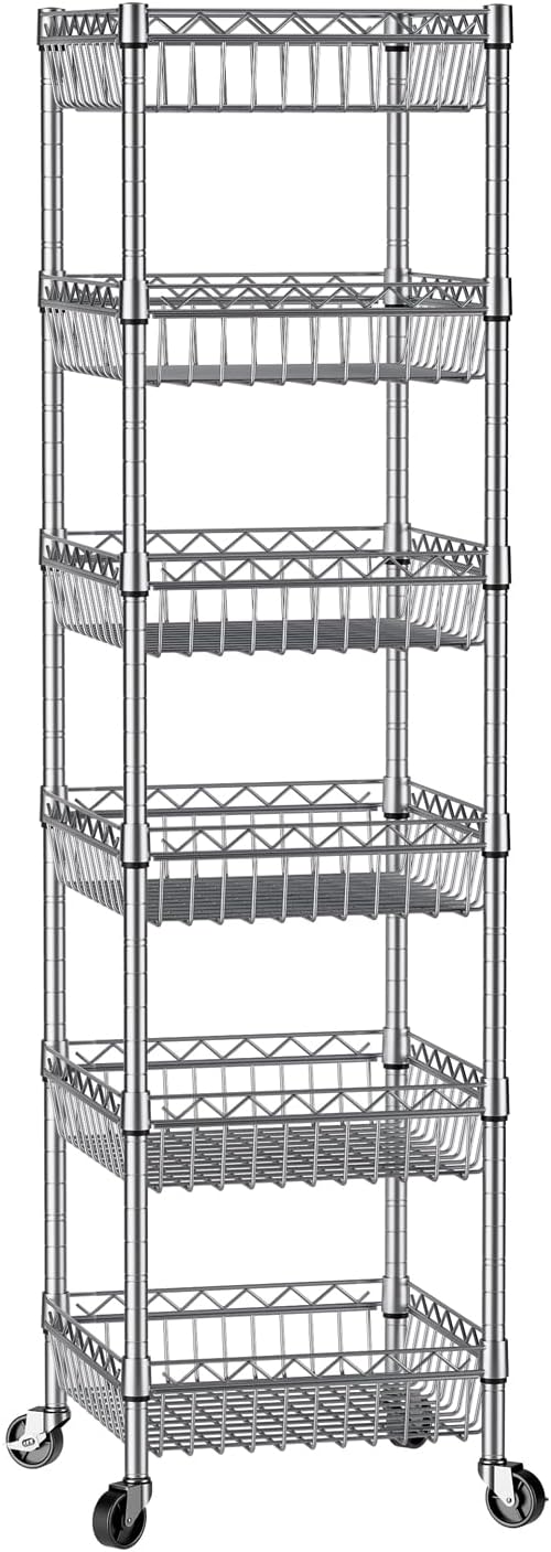 SINGAYE Shelf Storage Wire Shelving:Shelves Rack Standing Units with Wheels Closet Organizers Metal Pantry Kitchen Laundry Room Adjustable 13.5" D x 13.5" W x 63" H Silver