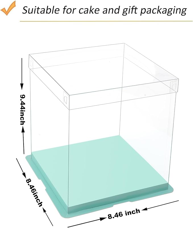 XININSUN clear cake box with ribbon,6inch 8inch cake boxes,transparent tall cake box cake carrier,Square Cardboard Cake Containers clear gift box for Wedding,Birthday,Party(6pcs-green)