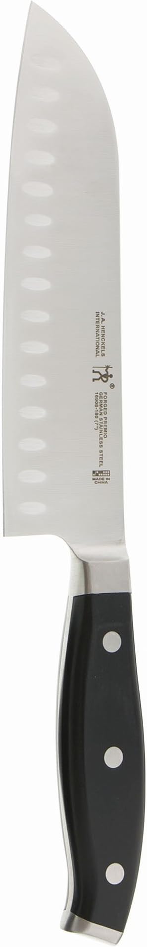 Henckels Forged Premio Hollow Edge Santoku Knife, 7-inch, Black/Stainless Steel