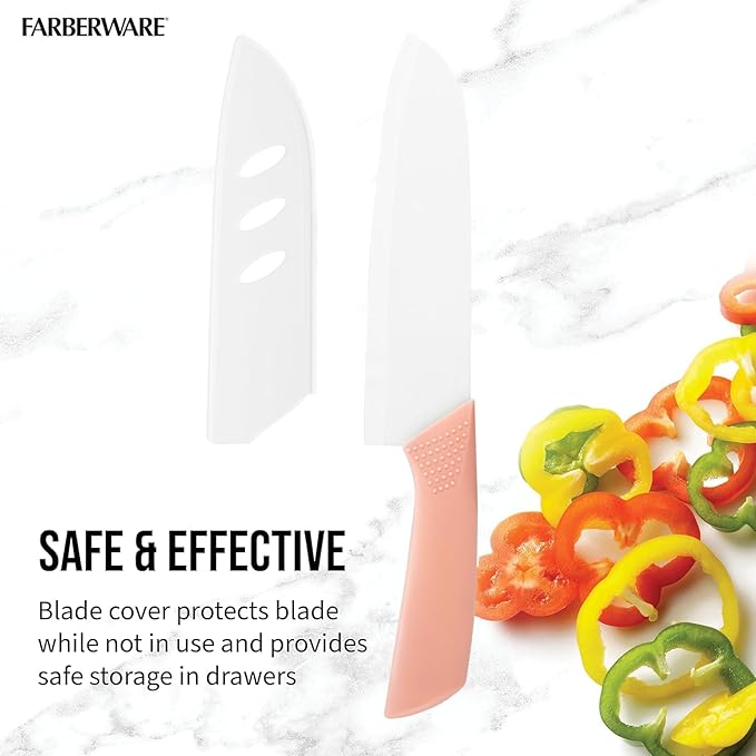 Ceramic Santoku Knife 7 Inch - High-Precision Blade for Meats, Fruits, and Vegetables - Durable with Protective Sheath - Pink