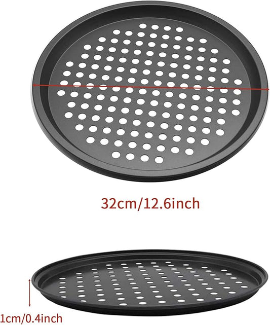 12.6 inch Pizza Pan With Holes, Carbon Steel Perforated Non-Stick Bakeware for Home Kitchen Oven, 2 Pack