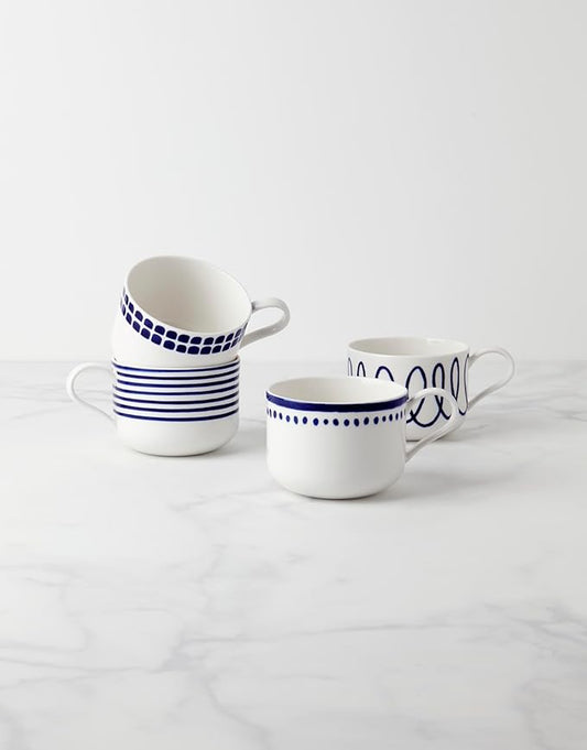 kate spade new york Charlotte Street 4-Piece Assorted Mugs, Blue