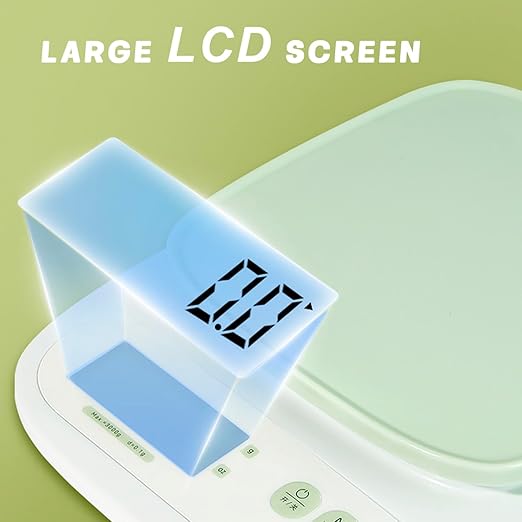 YRY Minimalist Precision Kitchen Scale - 22lbs (10kg) Capacity, 1g (0.035oz) Graduation, Large LCD Display, Tare Function, and ML Unit Green(10kg/1g)