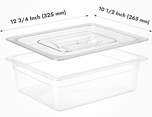CURTA 6 Pack NSF Food Pan Cover, 1/2 Size Clear Polycarbonate Lid with Handle for Commercial Food Pan, Dishwasher & Freezer Safe Plastic Clear