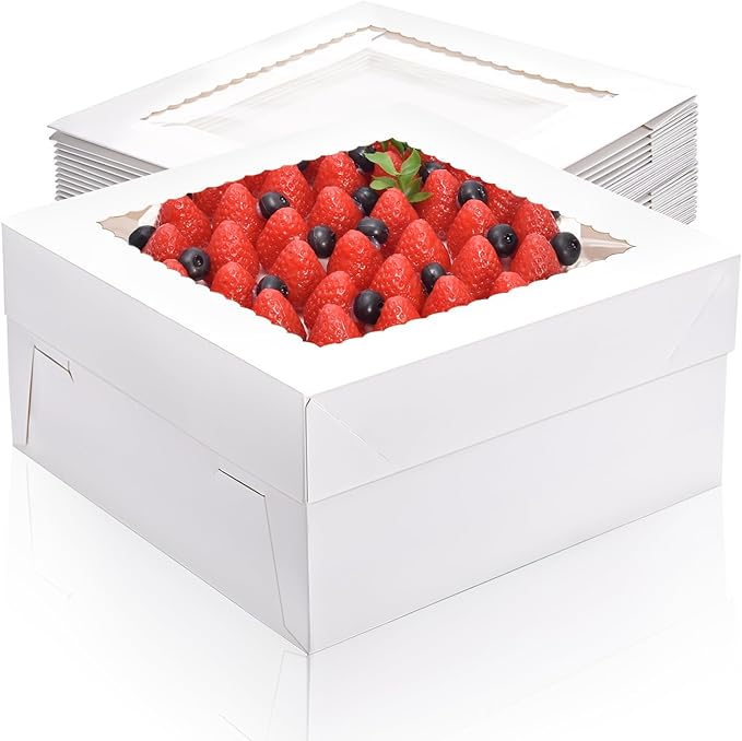 16Pcs 12x12x6 Inch Cake Boxes with Window, White Bakery Boxes, Cake Carrier Container for Pastries, Pie, Cookies, Chocolates, Cupcakes, Birthday Party, Wedding
