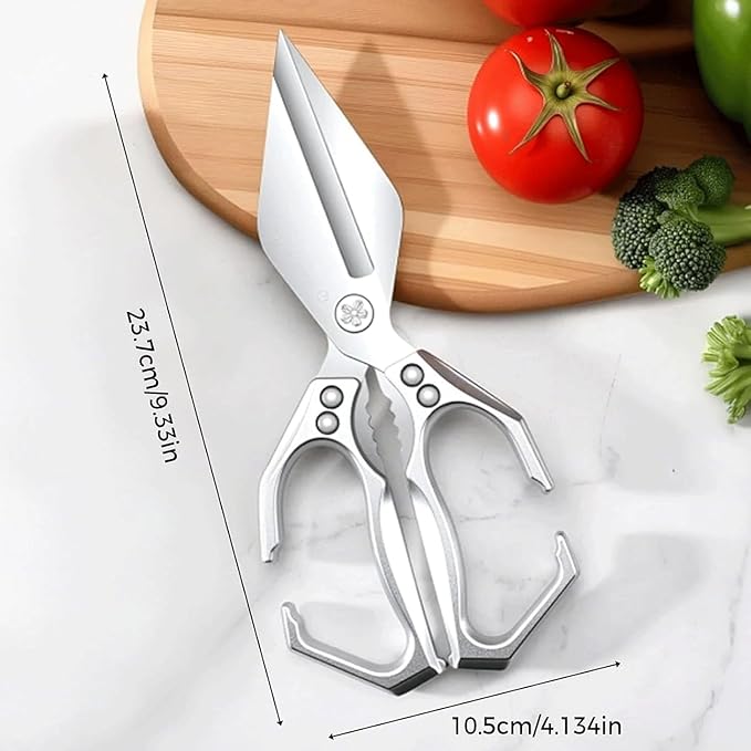 Seattleget Multifunctional Heavy-Duty Kitchen Shears, High-Carbon Steel 9.25" Multipurpose Kitchen Scissors for Chicken, Meat & Veggies, Ergonomic Non-Slip Handle, Built-in Nut Cracker (Green*2)