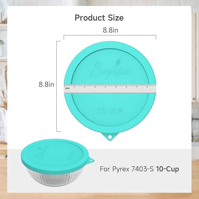 SOPHICO Silicone Replacement Lids for Pyrex Sculpted Glass & Tinted Glass Bowls Mixing Bowls, Lids For 7403-s 10-Cup &2.3 Qt(Container not included)