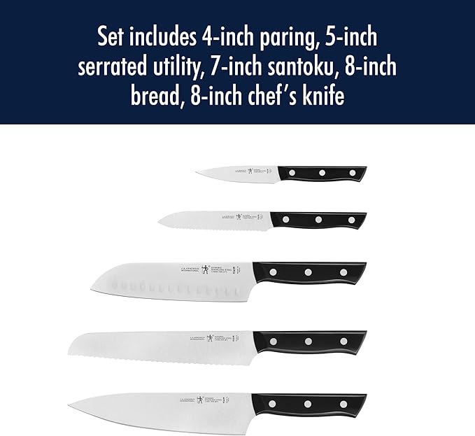 HENCKELS Dynamic Razor-Sharp 5-Piece Kitchen Knife Set, Chef Knife, Bread Knife, German Engineered Informed by 100+ Years of Mastery