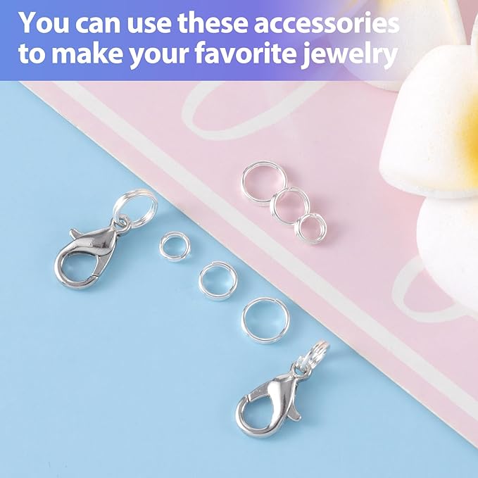 16pcs Jump Rings for Jewelry Making, 925 Sterling Silver Split Jump Ring, 3/4/5/6mm Small Key Rings Open Connector Closures for Necklace Bracelets Jewelry Marking