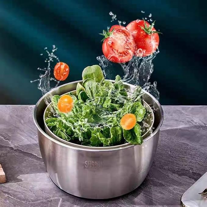 6L Stainless Steel Salad Spinner, Salad Spinner Large,Lettuce Spinner, Quick Spin for Drying Vegetables, Vegetable Dryer, Fruit Washer, Pasta & Fries Produce Strainer A Must-Have for Your Kitchen