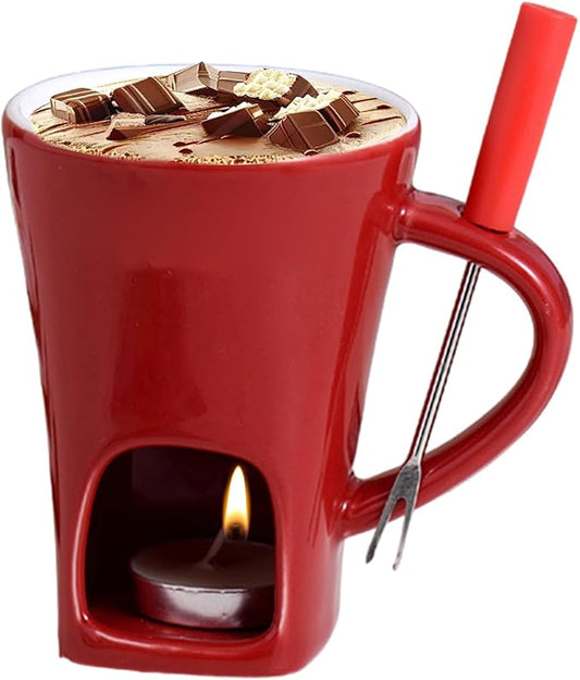 Personal Chocolate Fondue Set Of 3, Chocolate Melting Cup Tea Light With Fork, Ceramic Sweet Melted Fondue Mug For Butter Cheese Dessert Candy Chocolates, Meltie Cup For Cooks Kids Adults