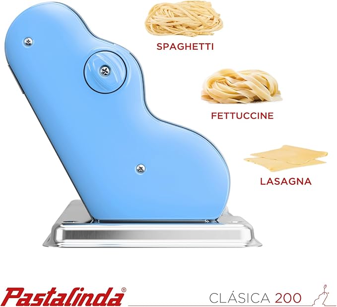PASTALINDA Classic 200 Pasta Maker Machine, 20 cm Wide Rollers, 9 Thickness Positions, 2 Cutting Positions, Stainless Steel. Includes Reinforced Hand Crank And Two Clamps