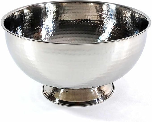 3SCompany Hand-Hammered Stainless Steel Fruit and Punch Bowl - 12" Diameter, 6.5" Tall, Dishwasher Safe - Elegant and Sturdy Serving Solution