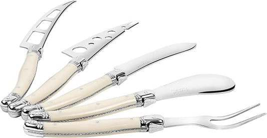 French Home 5-Piece Artisan Cheese Knife Set – Versatile Cheese Knives Set with Three-Rivet Ivory-Colored Handles & Iconic Bee Emblem – Sophisticated Charcuterie Board Accessories