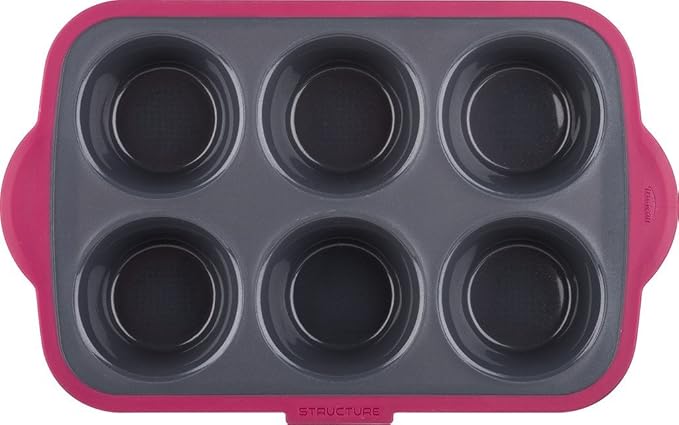Trudeau Structure Silicone Pro Muffin Pan, 6, Grey/Burgundy (09912093)