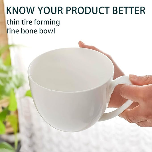 22 OZ Lightweight Bone China Soup Mugs with Handles White Large Ceramic Coffee Mugs Set of 4 for Hot Chocolate Cocoa Cereal Salads Yogurt Milk Latte Cappuccino, Dishwasher Microware Safe