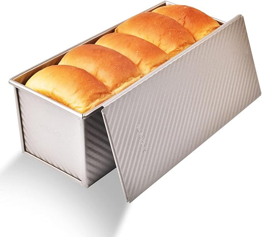 SUNCITY Aluminized Steel Pullman Loaf Pan With Lid, 2.2 lb Nonstick Loaf Pan for Baking Bread, Yeast Breads, Pound Cakes, Meat Loafs (Gold)