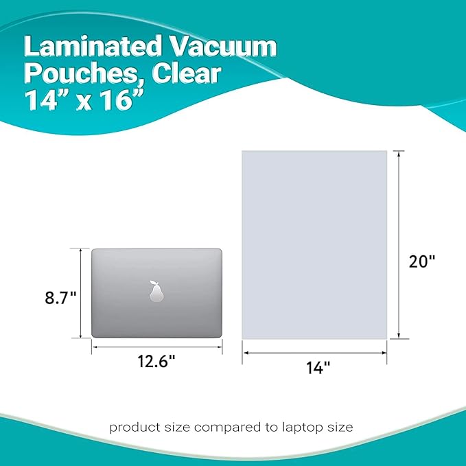 APQ Pack of 500 Co-Extruded Vacuum Pouches, Clear 14 x 20. Vacuum Food Bags 14x20. Thickness 3 mil. Polyethylene Bags for Packing and Storing. Perfect for Industrial, Food Service.