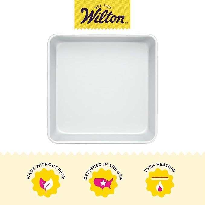 Wilton 8 x 8 Inch Square Cake Pan, Even Heating Aluminum Bakeware, Made Without PFAS, Packaging May Vary
