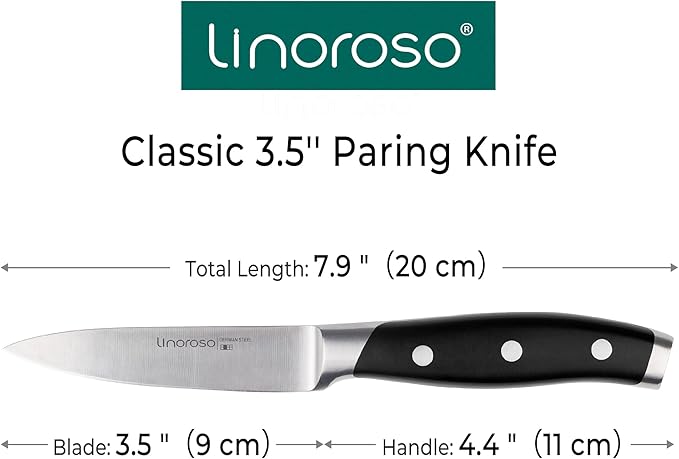 linoroso Paring Knife 3.5 inch Small Kitchen Knife with Elegant Gift Box, Sharp Forged German Carbon Stainless Steel Fruit Knife, Full Tang, Ergonomic Handle-Classic Series