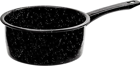 2 Quart Granite Saucepan, Naturally Nonstick Sauce Pots, Speckled Enamel Ware Cookware, Small Sauce Pan for Cooking and Boiling - Granite Cooking Pot for Stovetop, Campfire, Outdoor Stove