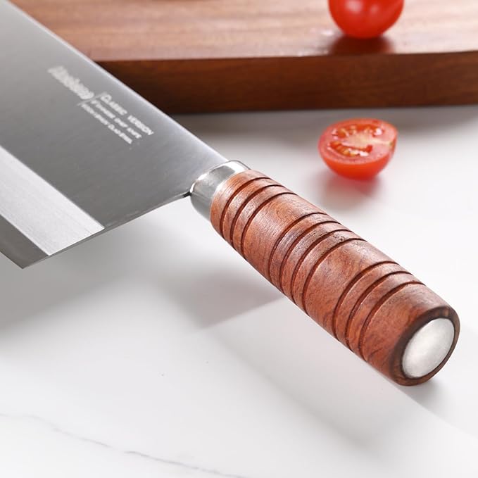 Chinese Cleaver Knife 8 Inch Professional Meat Cleaver Chefs Knife 90Cr18MoV Clad Steel Vegetable Knife Non-stick Rosewood Handle for Homes Restaurants Caidao