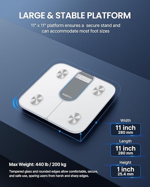 RENPHO Smart Scale for Body Weight 440lb, Digital Bathroom Scale for Body Fat, Bluetooth Accurate Body Composition Weighing Machine with App, Elis 1C
