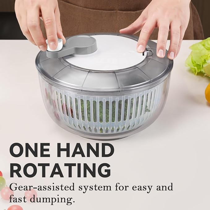KEOUKE Manual Salad Spinner - Hand-Crank Vegetable & Lettuce Dryer for Washing, Spinning, and Draining Greens, Fruits, and Vegetables - Food-Grade Material, Easy-Clean Detachable Parts 4.2Qt.