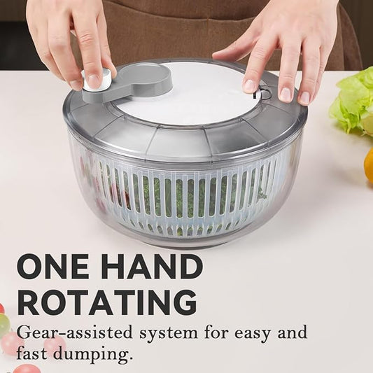 KEOUKE Manual Salad Spinner - Hand-Crank Vegetable & Lettuce Dryer for Washing, Spinning, and Draining Greens, Fruits, and Vegetables - Food-Grade Material, Easy-Clean Detachable Parts 4.2Qt.