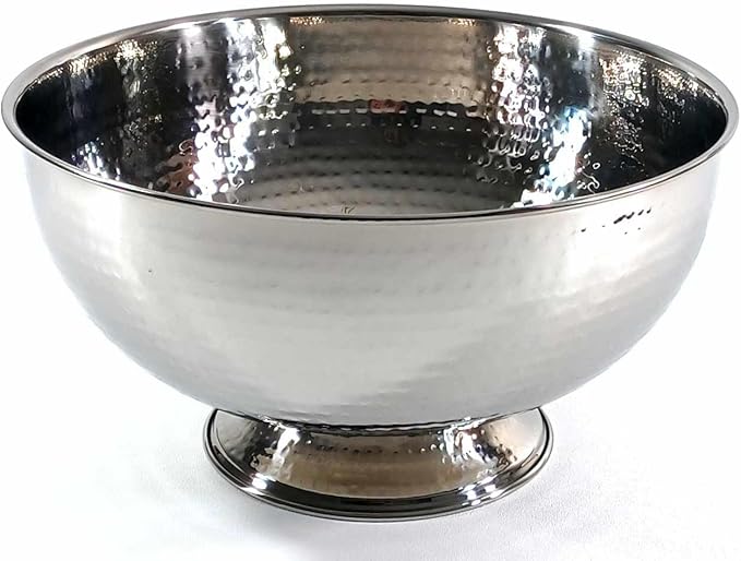 3SCompany Hand-Hammered Stainless Steel Fruit and Punch Bowl - 12" Diameter, 6.5" Tall, Dishwasher Safe - Elegant and Sturdy Serving Solution