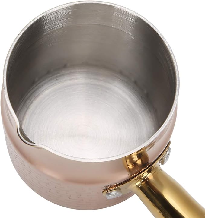 330ml Gold Stainless Steel Milk Pot With Wooden Handle - Flat Bottom Butter Melting Pan, Mini Sauce Warmer for Coffee and Chocolate
