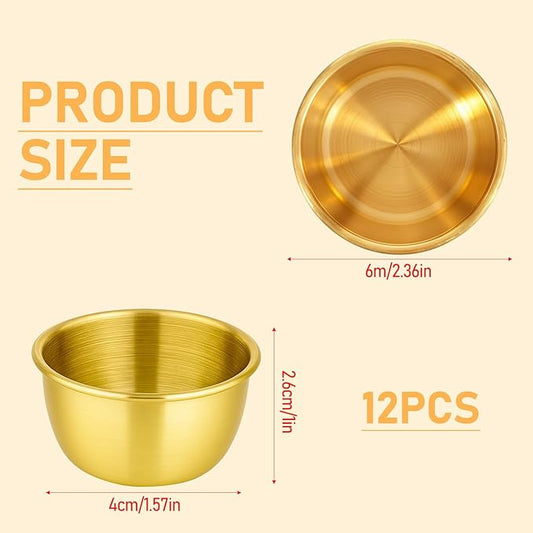 12 Pcs Gold Stainless Steel Dipping Sauce Cup 2.5 oz Ramekin Sauce Dipping Bowl Mini Saucers Dishes Plates Round Dippin g Bowls for Ketchup Dressing Home Party Restaurant Kitchen, Gold