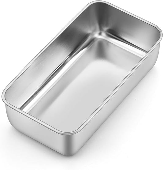 P&P CHEF Loaf Pan Set, 9 x 5 Inch Bread Pans, Stainless Steel Loaf Toast Baking Pans For Bread Meatloaf Lasagna Cake, Healthy & Non Toxic, Oven & Dishwasher Safe,(Silver, 1Pc)