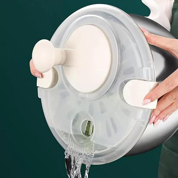 Salad Spinner - Stainless Steel 6L Capacity Vegetable Washer, Pasta & Fries Spinner - Premium Kitchen Tool for Quick, Easy Food Prep