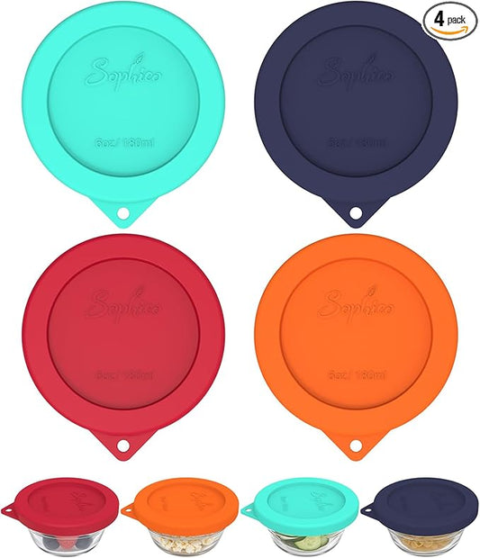 Sophico Silicone Replacement Lids for Pyrex and Anchor Hocking Glass Custard Cups 6oz, Round Silicone Cover for Food Storage (Container not Included)
