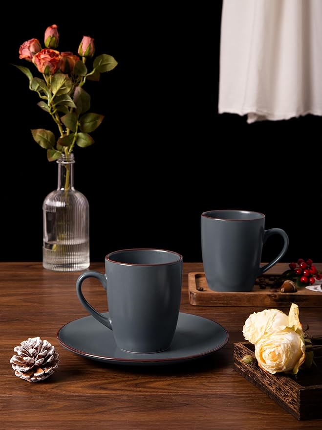 famiware Venus Coffee Mugs for 4, 12 oz Mug Set, Dringking Cup with Handle for Coffee, Tea, Cocoa, Milk, Charcoal