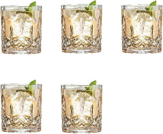 Drinking Glasses, Crystal Glass Cups, Mixed Glassware Set, Crystal Old Fashioned 11oz Highballs and 11oz Whiskey Glasses, Great for Cocktail, Whisky and other Beverages (Style 1,Set of 5)