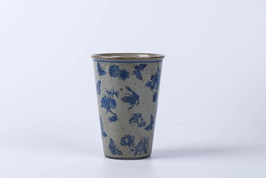 14 oz ceramics Handmade blue and white Retro Coke cups coffee tea set of 4 china Coffee Mugs for Tea, Milk,Dishwasher and Microwave Safe,Free gift soft silicone cover and gift box