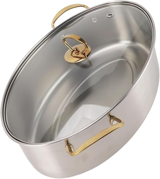 Stainless Steel Fish Poacher Pot, Oval Cookware with Glass Cover, Ceramic Plate and Steaming Rack